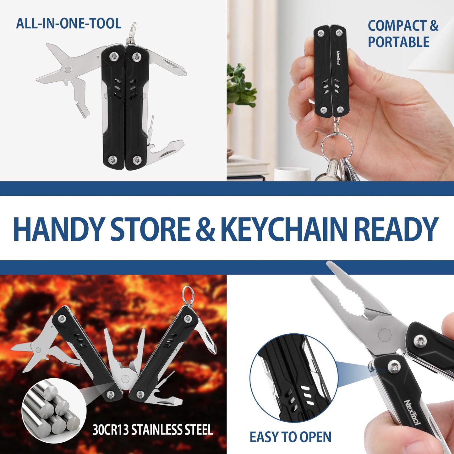 NexTool Mini Multitool - 9 in 1 Keychain Multitool with Needle Nose Pliers, Scissors, SIM Extractor and Screwdrivers for Travel, EDC, TSA Approved