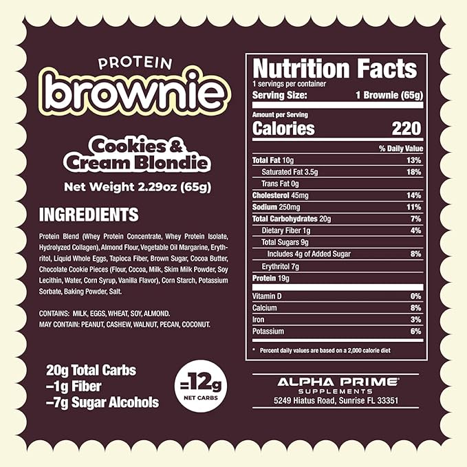 Prime Bites Protein Brownie from Alpha Prime Supplements | High Protein, Collagen Fortified Low Sugar Treat | Delicious Snack | 12 Bars per Box (Glazed Cinnamon Roll)