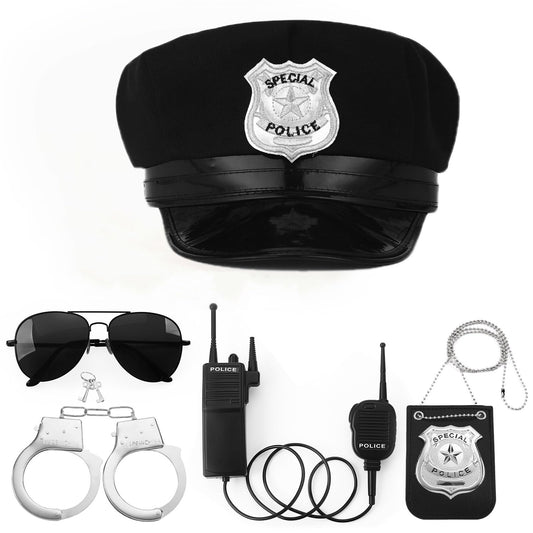 Fleursun Police Costume Accessories Police Officer Costume Adjustable Police Hat for Adult Boys Girls Theater Dress Up Theme Party (Set-C)