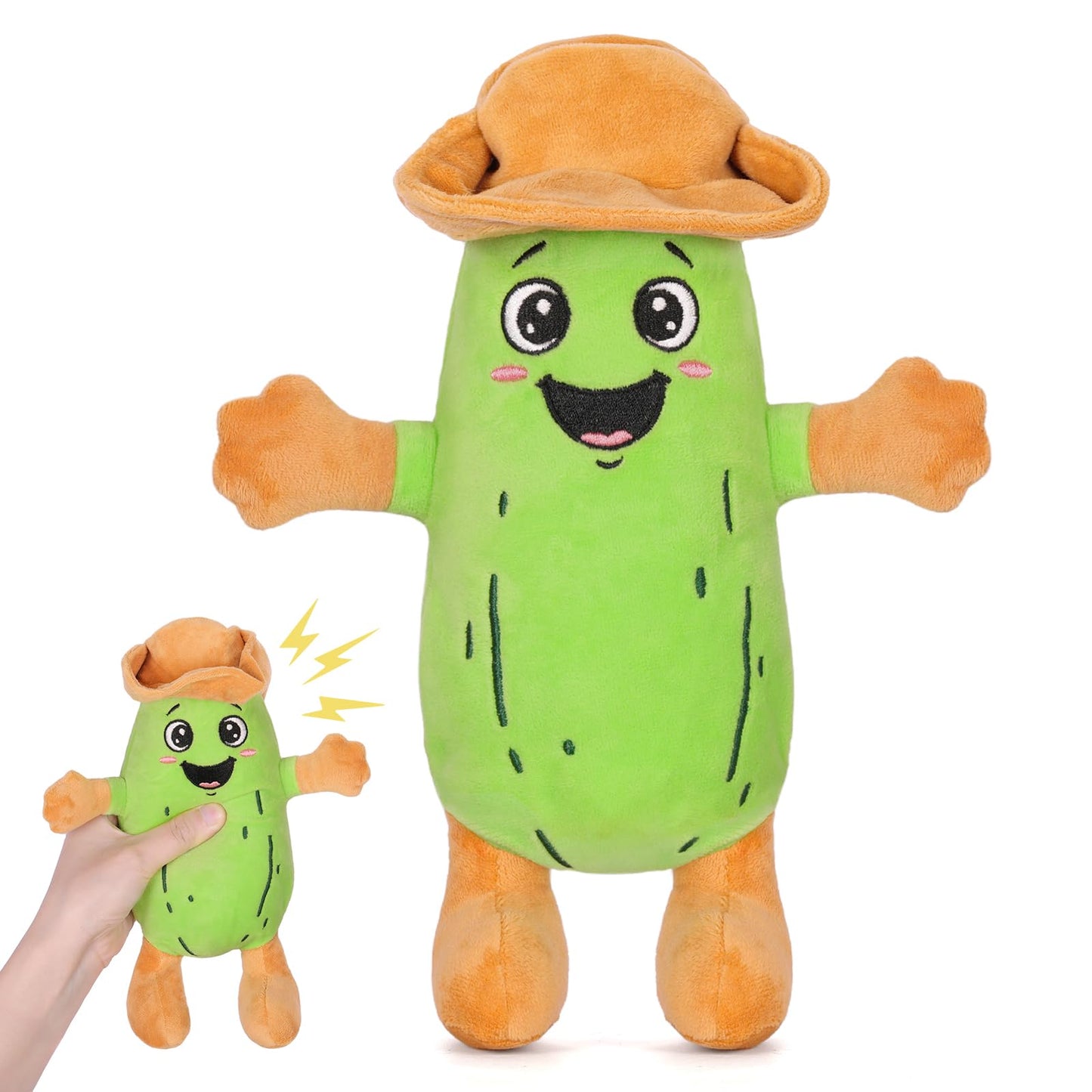 A AIFAMY Yodeling Plush Pickle - 10”Hilarious Singing Cucumber Toy - Funny Gag Gift Idea for Pickle Lovers, Adults, Friends and Family, Batteries Including