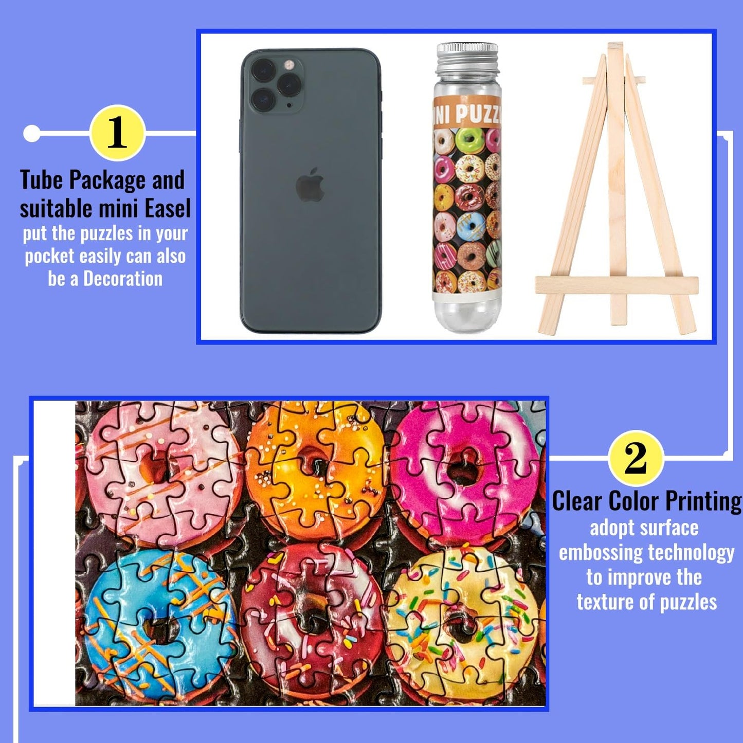 Small Jigsaw Puzzles for Adults 150 Pieces Vintage Candy Cupcake Donut Mini Jigsaw Puzzles Challenging Mini Puzzles Tiny Jigsaw Puzzles 6 x 4 Inches, 3 Pcs,Mini Easel Included