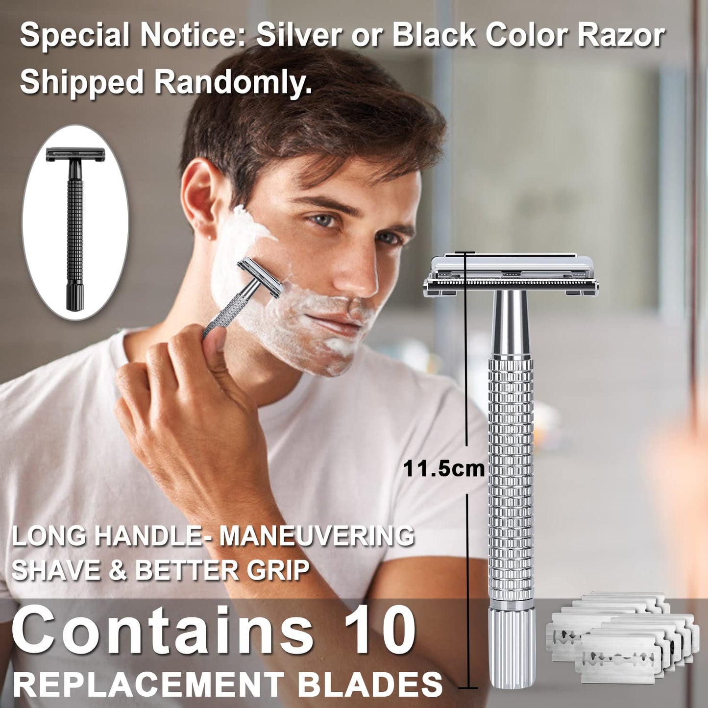 Shaving Kit for Men, Include Safety Razor, Sandalwood Cream, Aftershave, Pre Shave Oil, Shaving Brush and Bowl, Shaving Apron Bib -Unique Gifts for Him Stocking Stuffers