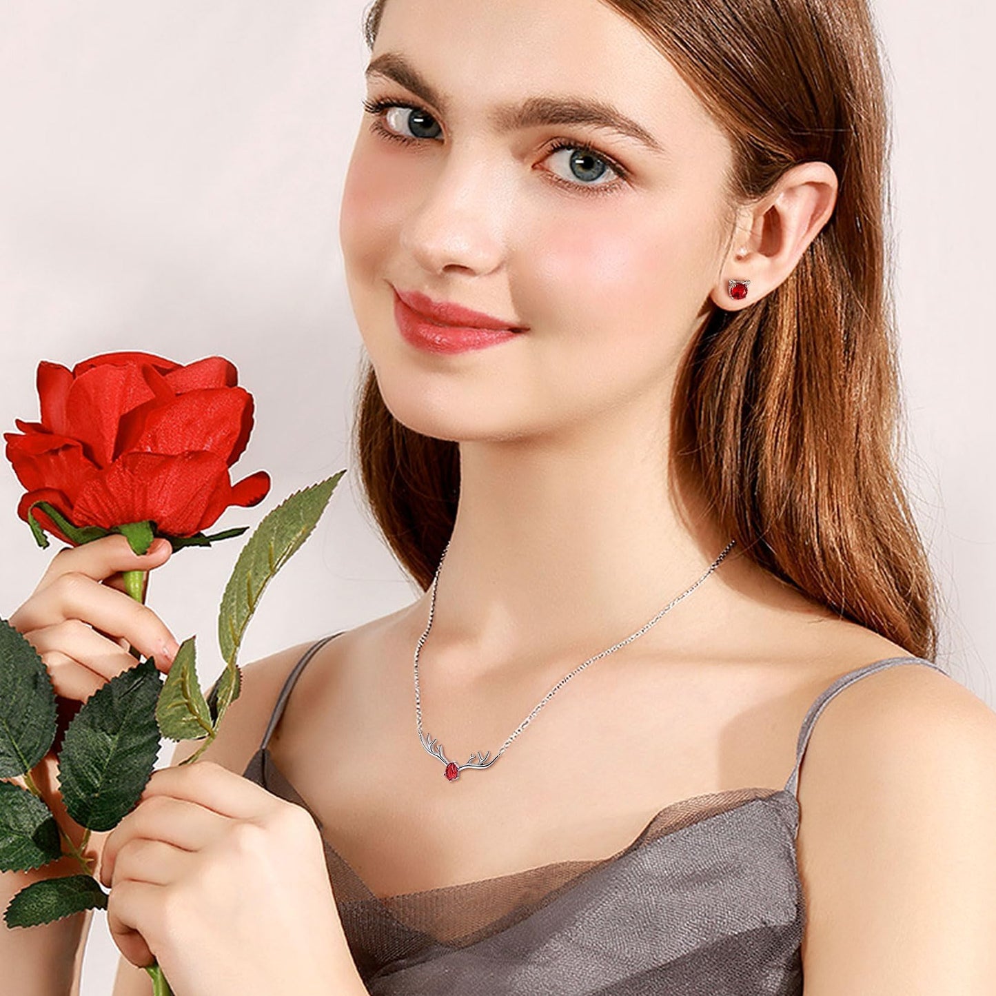 U7 Women Collar Necklace March Birthstone Aquamarine Jewelry Sterling Silver Lucky Reindeer Antler Necklace 16"-18"