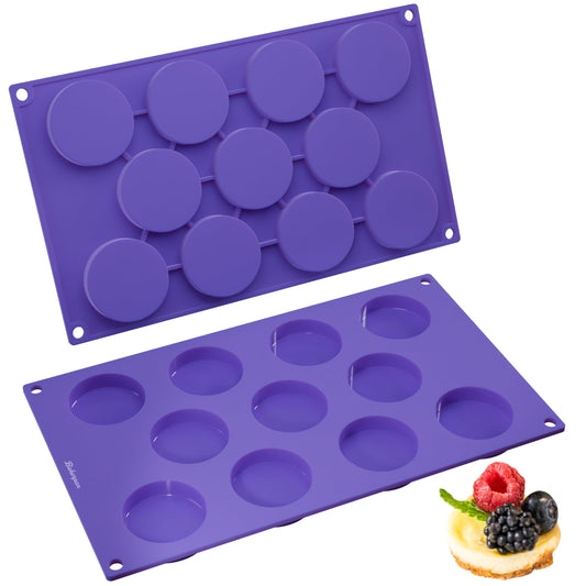 Bakerpan Silicone Mini Muffin Top Pans - Set of 2 - Small Round Molds for Tarts, Cookies, Candy, Chocolate