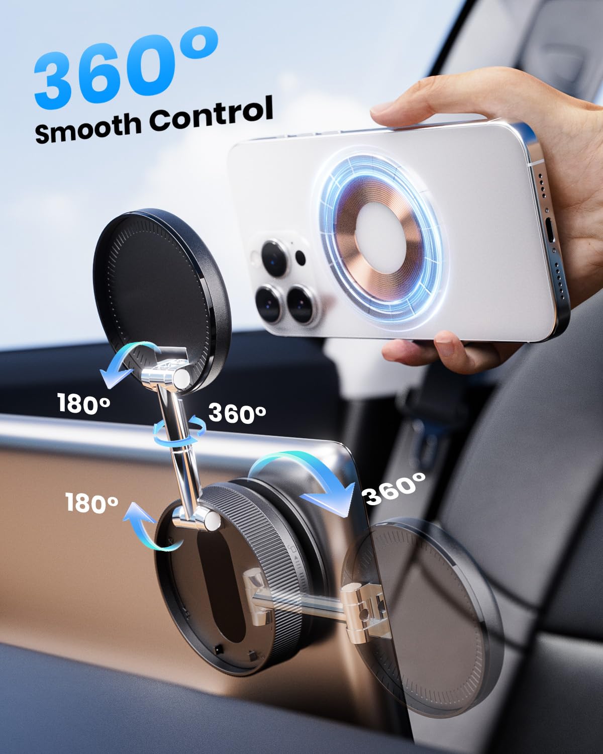2026 Upgraded 360° Vacuum Magnetic Car Phone Holder for Magsafe [96+LBS Strongest Suction & 2800gf Strongest Magnetic], Adjustable Car Phone Mount for Your Car/Gym/Mirror/Shower for iPhone & Android
