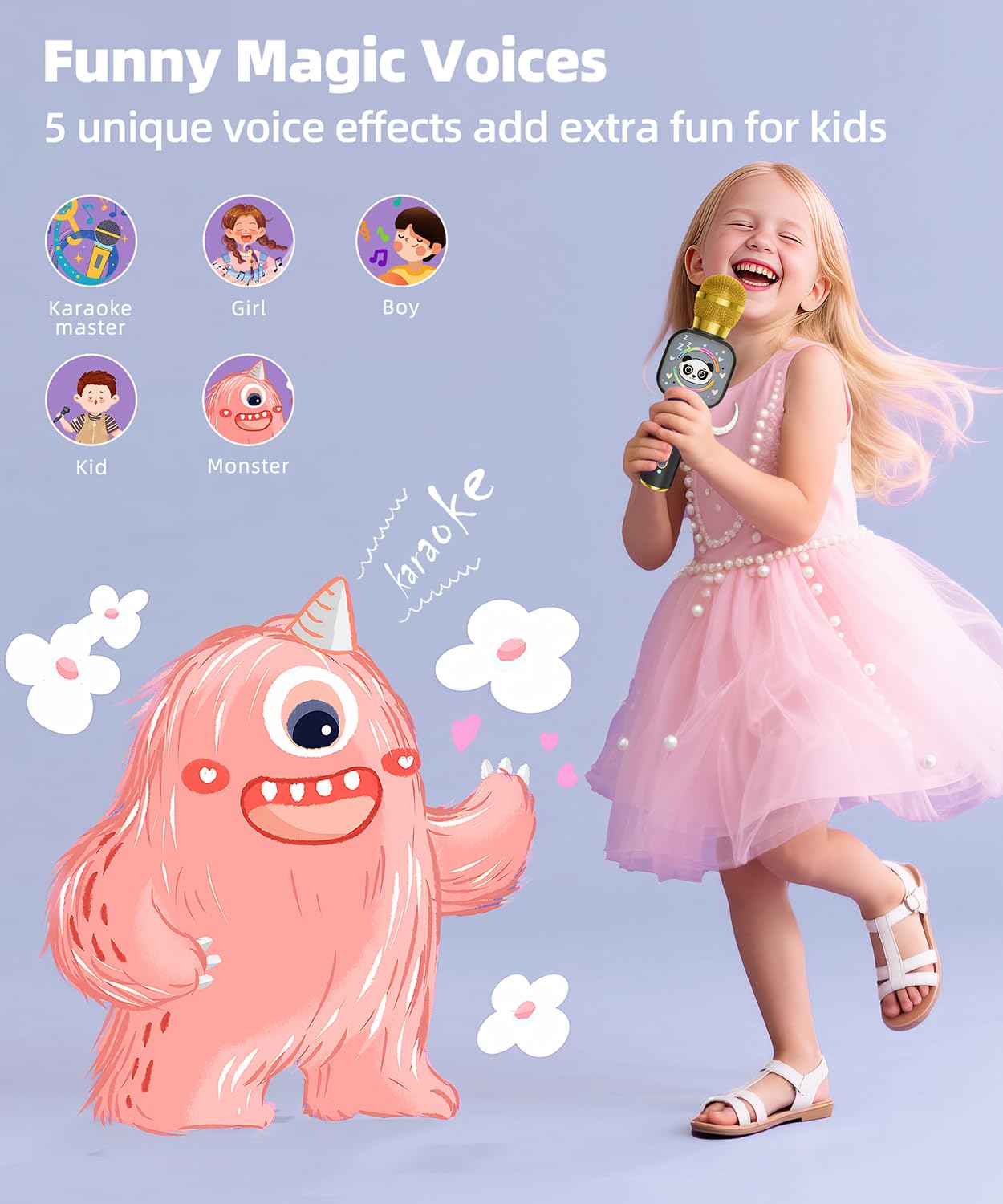 Bluetooth Karaoke Microphone Toy for Kids - Mini Portable Speaker with LED Lights, Wireless Pairing (TWS) for Duet Singing, Christmas Birthday Gift Toys for Boys & Girls Ages 2-12 (black - 1)