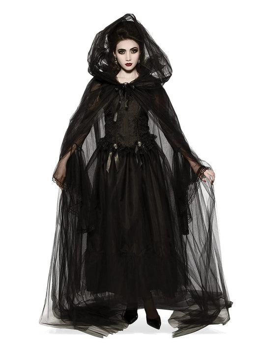 Rubies Adult Full-Length Sheer Cape with Oversized Hood, Black, One Size