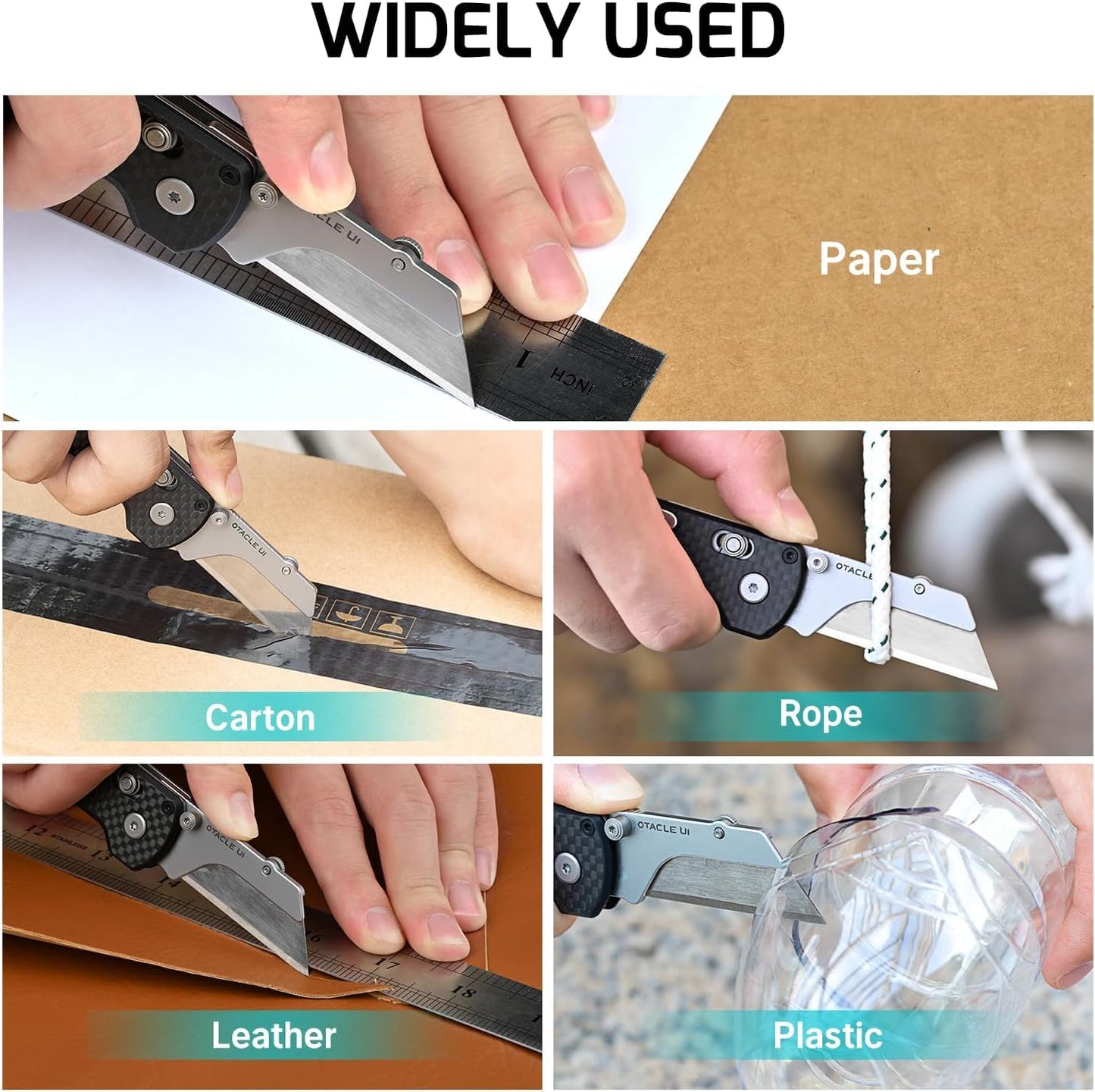 OKNIFE Otacle U1 Folding Pocket Utility Knife, Quick Change Box Cutter with Rail Lock, EDC Razor Knife with Pocket Clip for Office, Factory (Black)