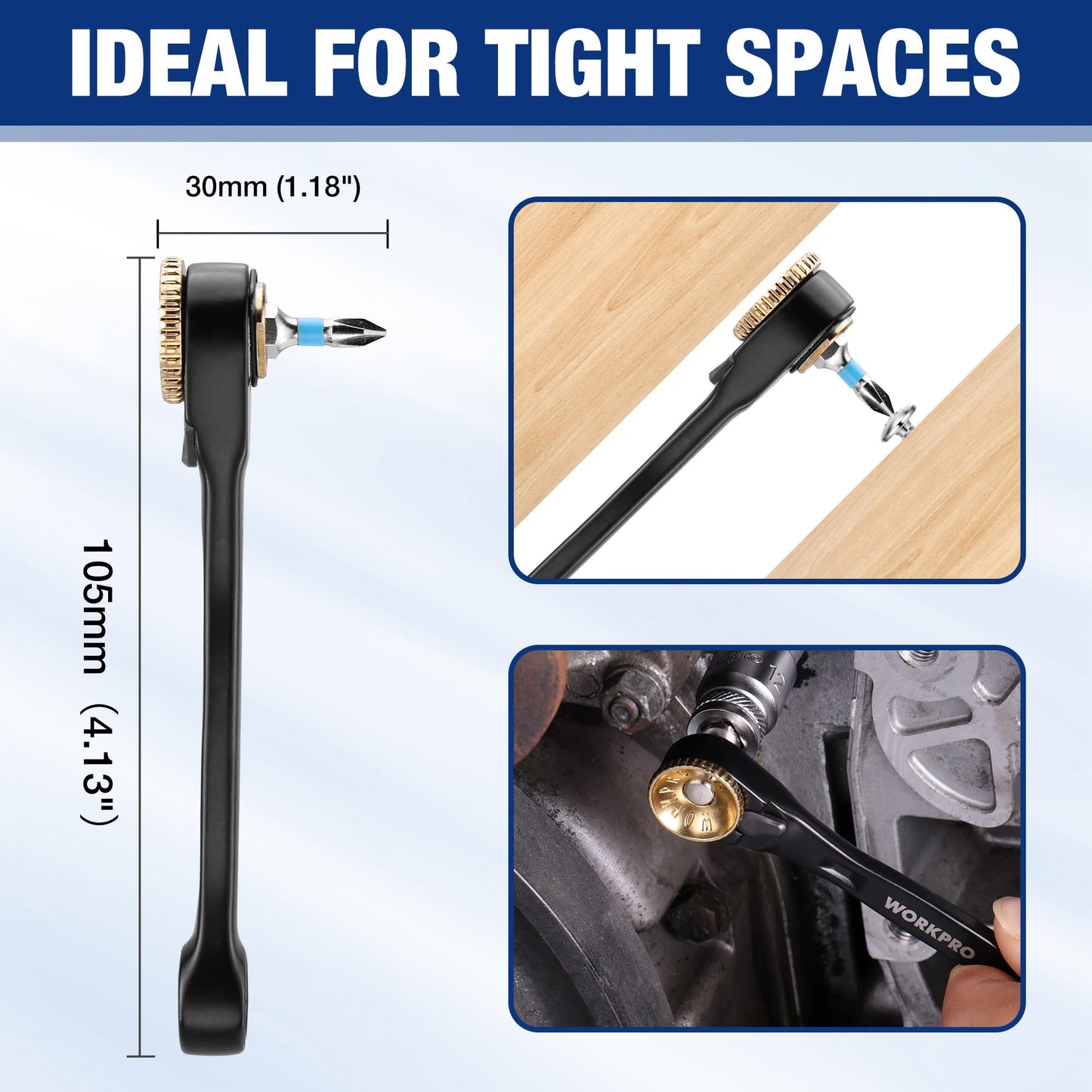 WORKPRO 34-Piece 1/4" Mini Ratchet Wrench, 72-Tooth, Right Angle Screwdriver Mens Gifts, 90 Degree Offset Ratcheting Screwdriver Pocket Mini Low Profile Ratchet Wrench Bit Socket Set for Tight Space