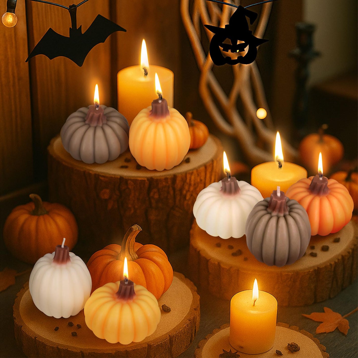 Lanpn Fall Scented Candles Gift Set 8 Pack, Pumpkin Shaped Spice Candle, Thanksgiving Aromatherapy Candles, Orange Soy Wax Votive Tea Lights, Autumn Home Farmhouse Table Decor Tabletop Centerpiece