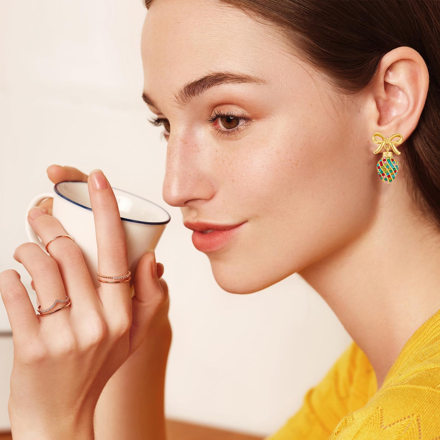 CUFELMU Christmas Earrings for Women Colorful Rhinestones Bow Light Bulb Earrings