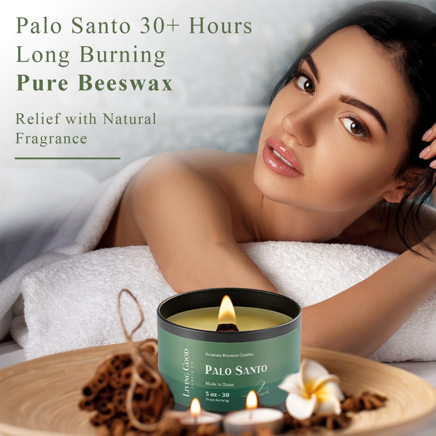 Palo Santo Pure Beeswax Candle Tin - 30+ Hours Long Burning Classically Designed Non-Toxic Scented Candles for Home Decor and Aromatherapy to Stress & Anxiety Relief with Natural Fragrance - 5 oz