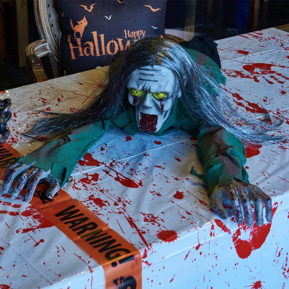Joliyoou Halloween Decoration, 43.3-Inch Touch & Voice Activated Crawling Zombie, Scary Groundbreak Animated Halloween Zombie Prop for Halloween Outdoor Decor