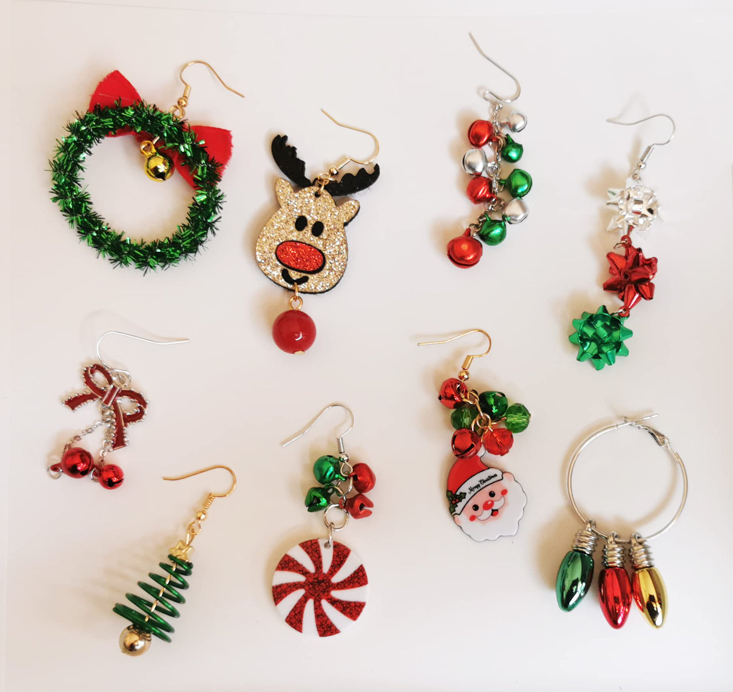 9 Pairs Christmas Dangle Stud Earring Set Christmas Tree Jingle Bell Snowflake Earrings for Women Thanksgiving Xmas Holiday Jewelry(B:9 pairs)