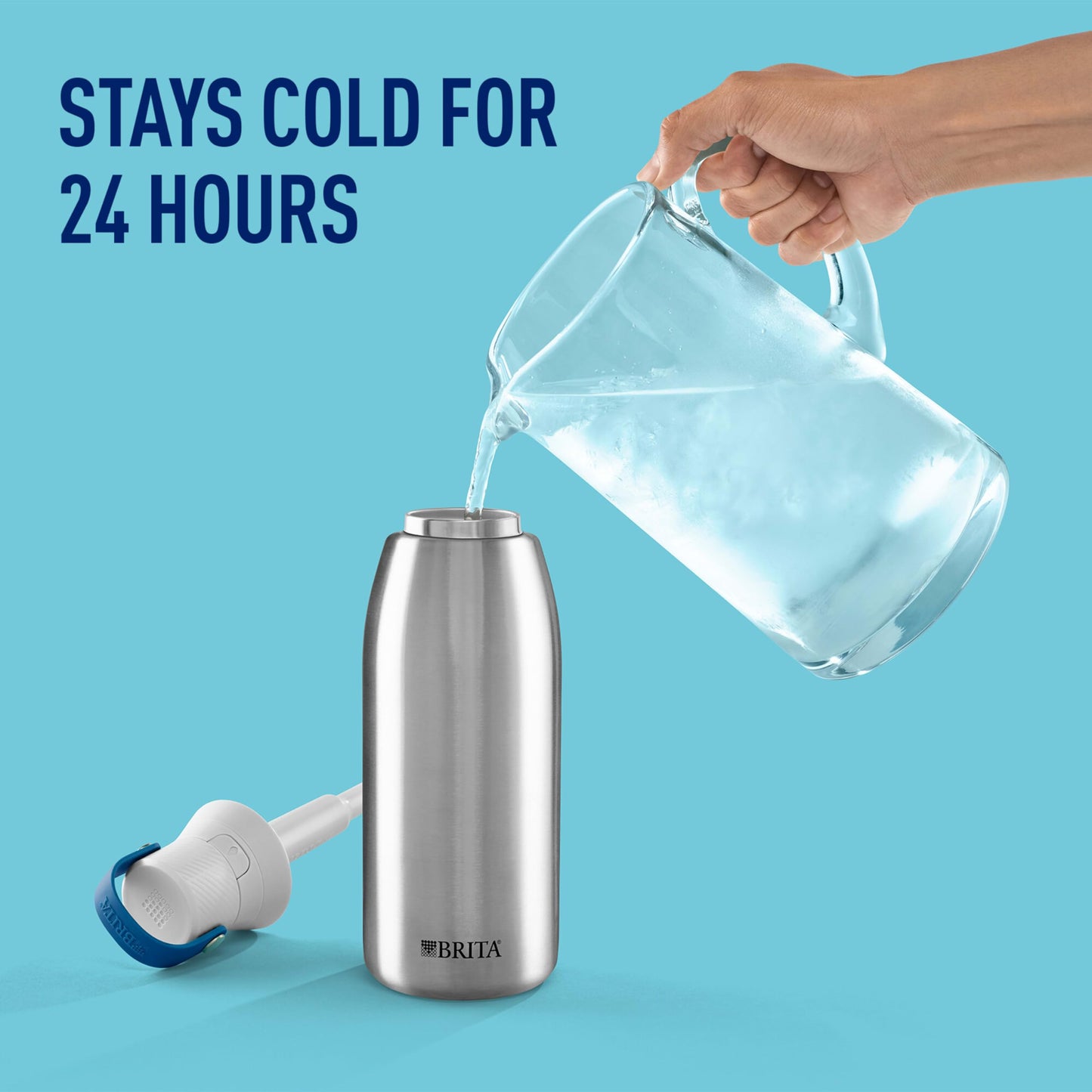 Brita Insulated Filtered Water Bottle with Straw, Reusable, Christmas Gift and Stocking Stuffer For Men and Women, Stainless Steel Metal, 32 Ounce