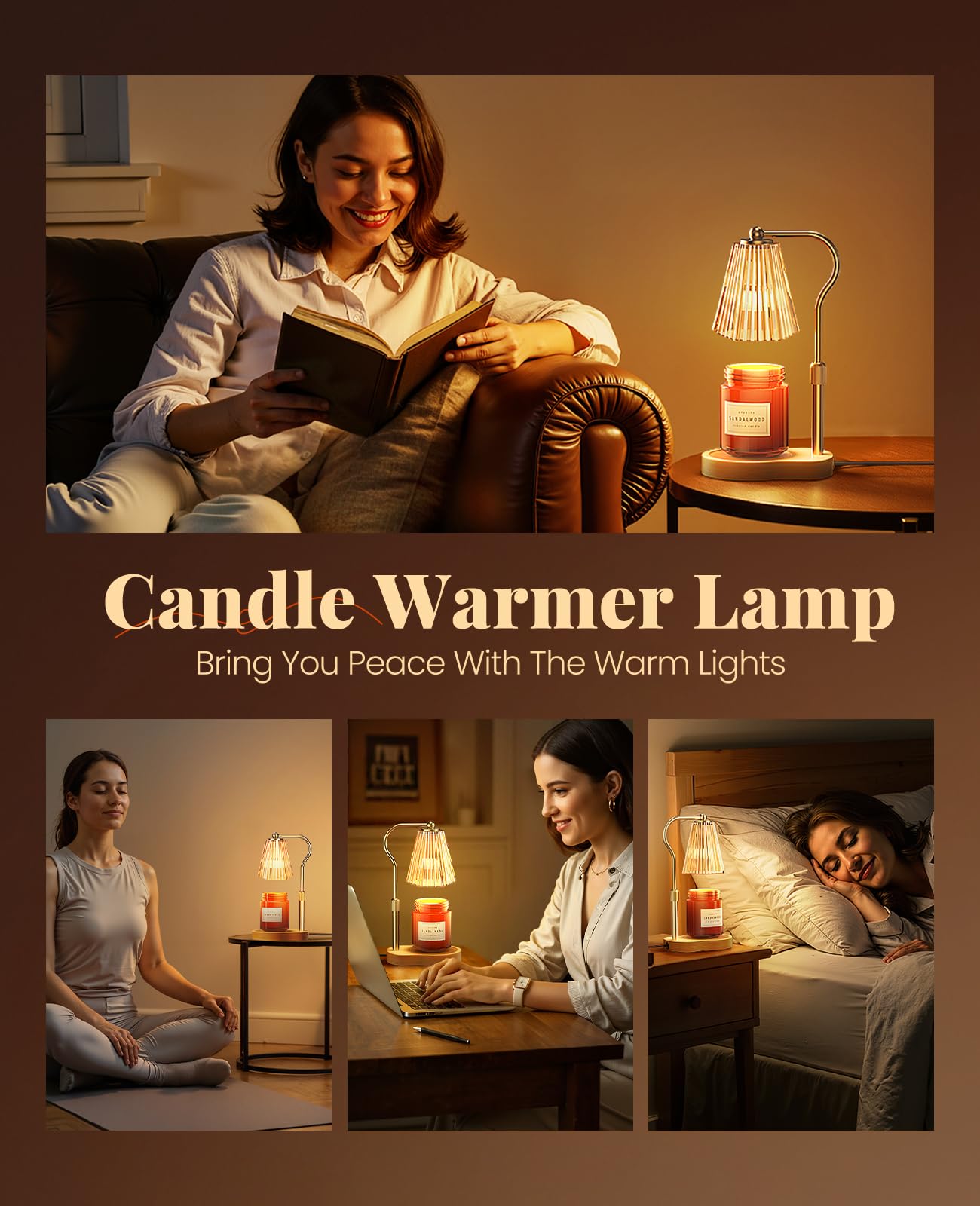Candle Warmer Lamp, Wax Melt Warmer with 2 Bulbs for Scented Jar Candles, with Timer Dimmer Adjustable Height, Home Decor Gift for Girl Friend Mom Sister Women, No Flame No Smoke Warming Light, Amber