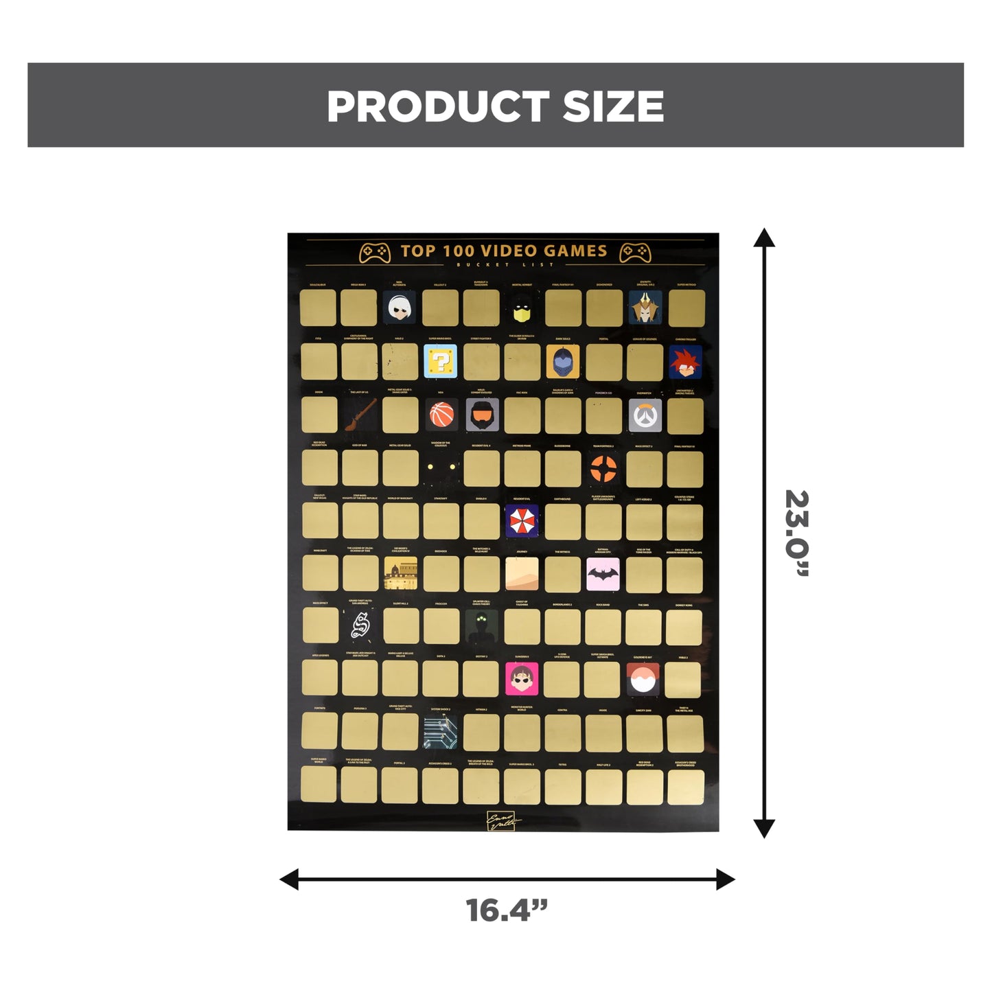 Enno Vatti Top 100 Video Games Bucket List Scratch Poster - Modern Design Scratch Off Cards - Fresh Illustrations of 100 Bucket List for Video Game Enthusiasts - Gift for Video Game Lovers