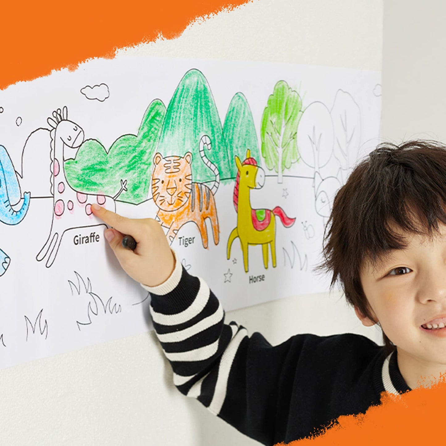 YPLUS Peanut Crayons Set for Kids, Art Case with 24 Colors Crayons and Wall Sticker Paper Rolls, Non-Toxic Toddler Coloring Supplies Stocking Stuffers for Kids Toddler