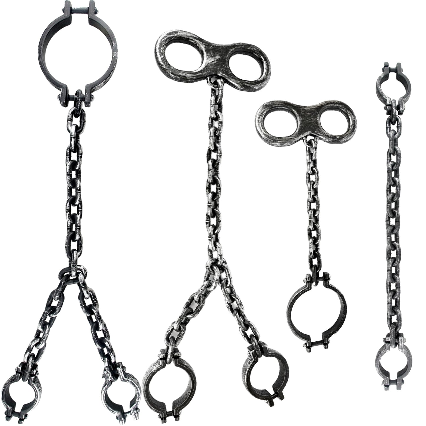 Sonarun 4 Pcs Halloween Chains Props Realistic Plastic Chains Link Prison Fake Wrist Shackles Feet Shackles Neck Shackles Chain Toys Prank Props for Halloween Costume Party Haunted Dress Up