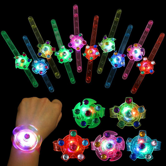 SCIONE 24 Pack LED Light Up Fidget Spinner Bracelets, Glow in The Dark Party Favors for Kids 4-8 8-12, Treasure Box Toys, Birthday Gifts, Carnival Prizes, Goodie Bags Stuffers for Kids