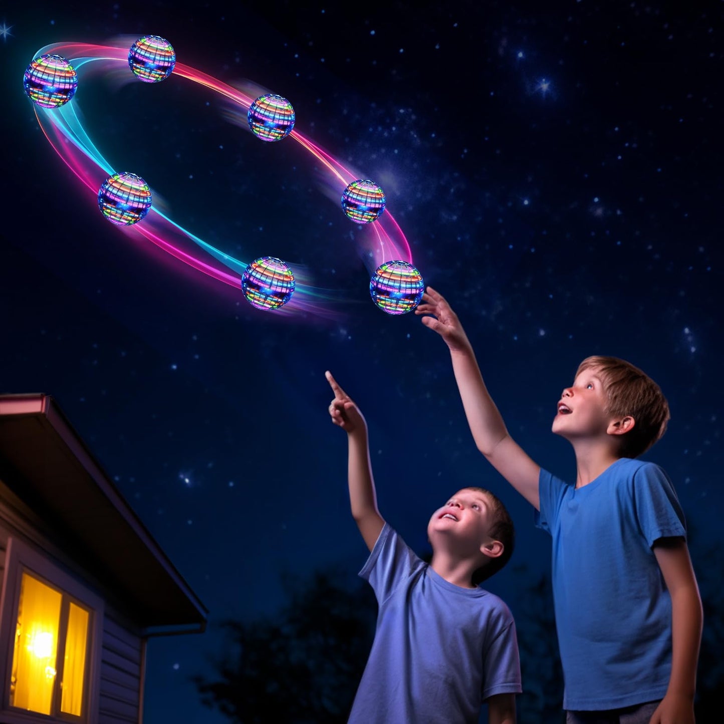 Ivtivfu Flying Orb Ball (Blue, 2025 Upgraded) with Dazzling Lights, Magic Hover Spinner, Cool Boomerang Drone, Floating Cosmic Globe, Kids Toys Gifts for 6 7 8 9 10 Year Old Boys Girls