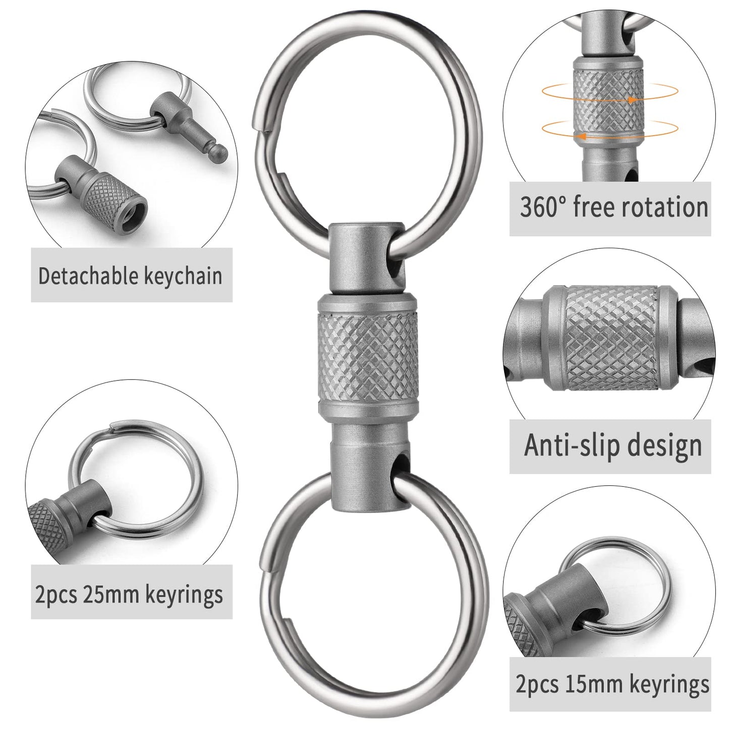 FEGVE Titanium Quick Release Swivel Keychain, Pull Apart Detachable Keychain Heavy Duty Car Key Holder with Stainless Steel Key Rings-1pcs
