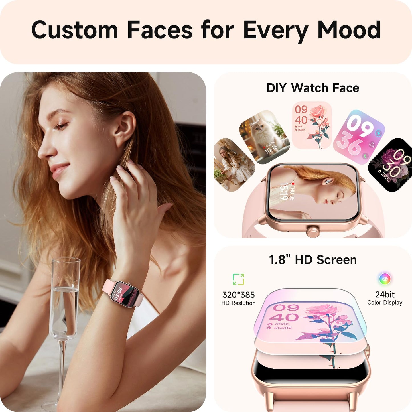 Smart Watches for Women, 1.8" HD Smart Watch (Answer/Make Call) for iPhone/Android, Alexa Bulit-in, Fitness Watch with Sleep/Health Monitor, Watches for Women with 110 Sport Mode, IP68 Waterproof ﻿