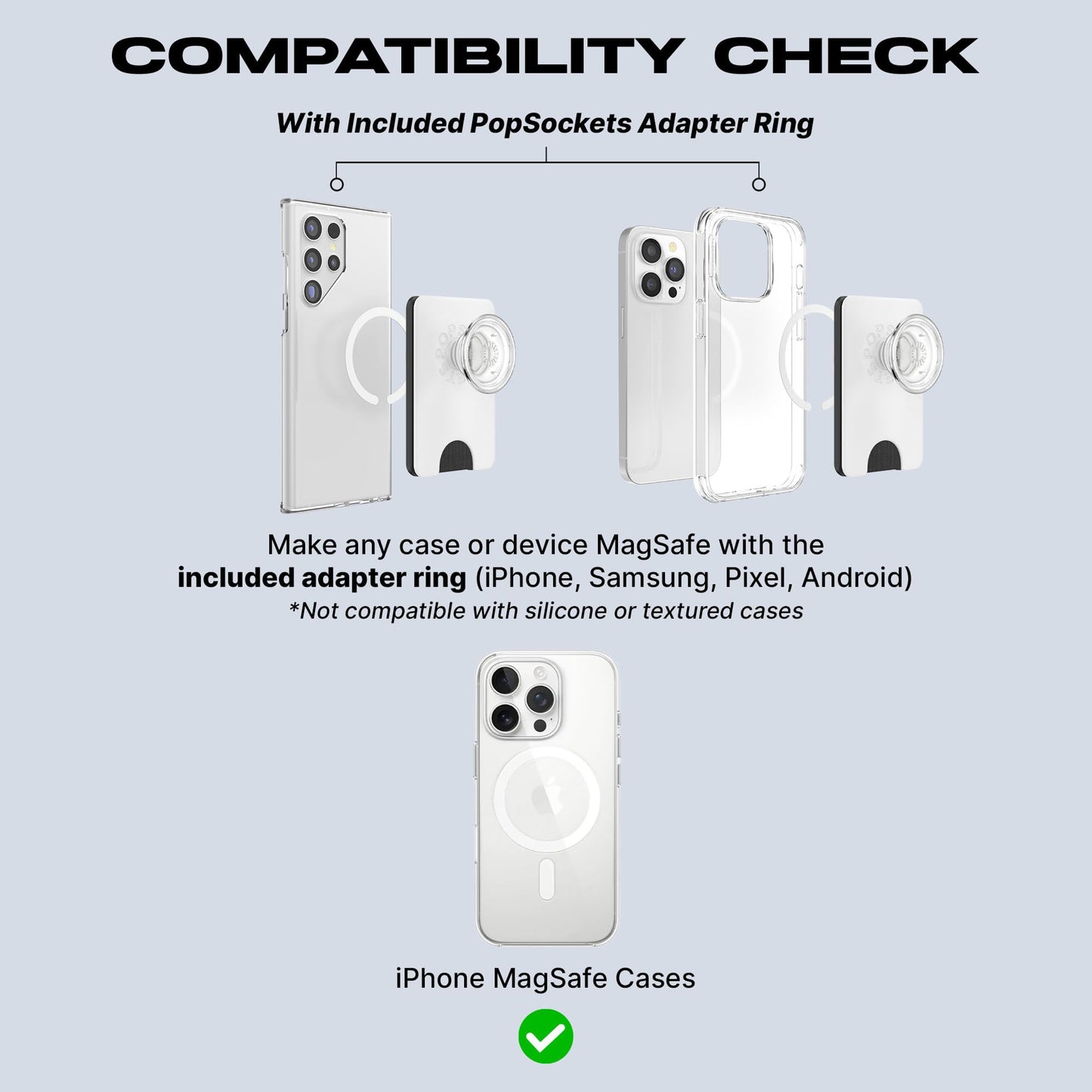 PopSockets Phone Wallet with Expanding Grip and Adapter Ring for MagSafe, Phone Card Holder, Wireless Charging Compatible, Wallet Compatible with MagSafe, Cute PopSockets - Blanc Fresh