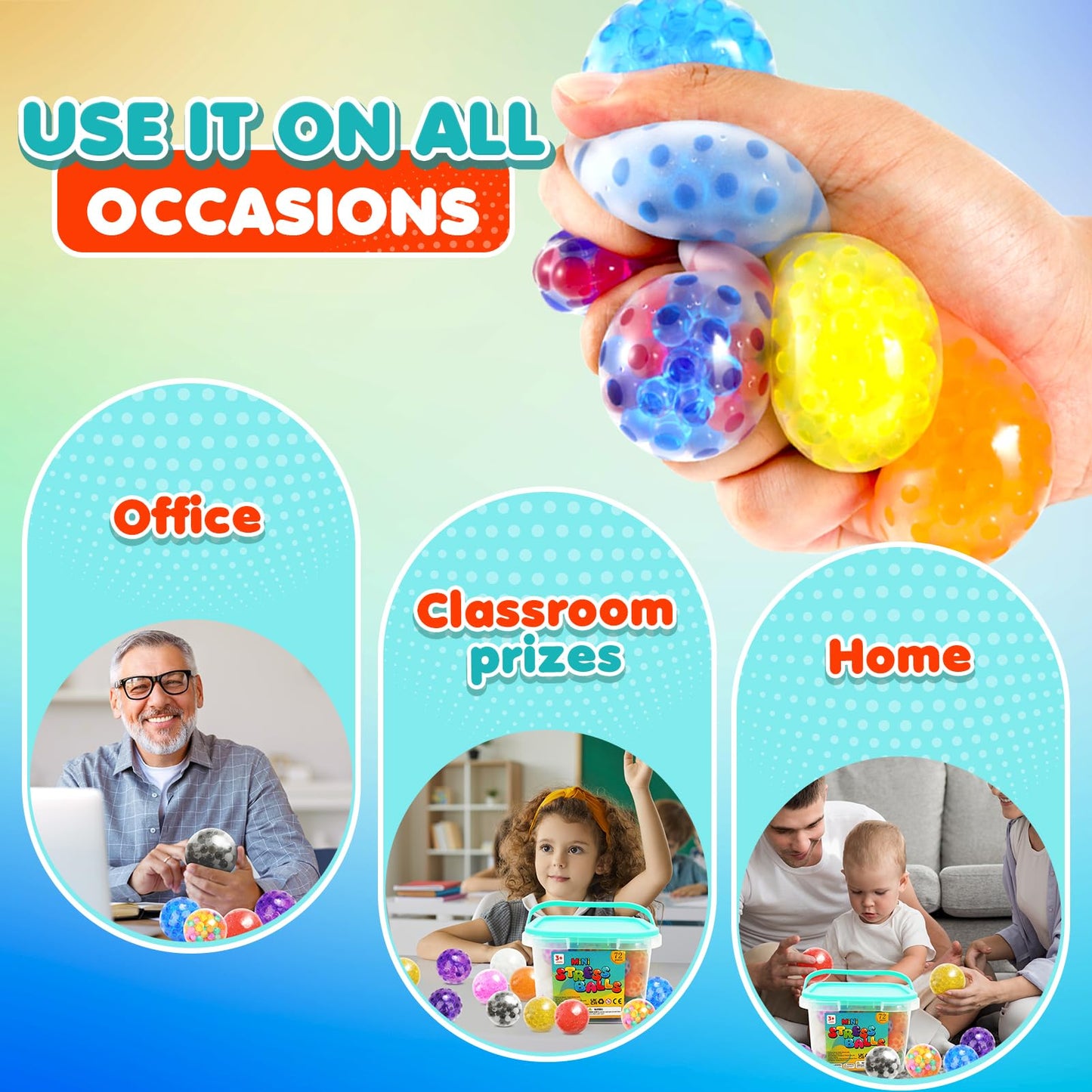 Squishy Stress Balls Fidget Toys - 72 Pack Squishy Toys Stress Ball for Anxiety, Fidget Stress Toys Bulk, Squeeze Balls for Adult with ADHD- Fidgets for Classroom Prize Box Toys, Classroom Must Haves