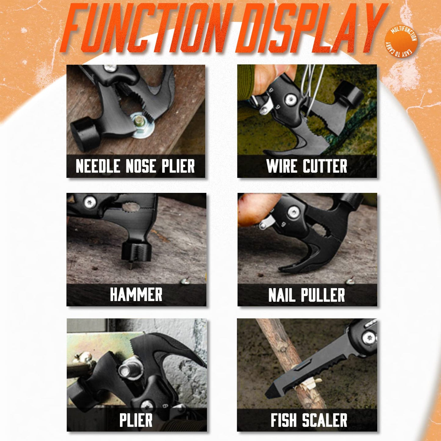 Custom Gifts For Men, Hammer Multi Tool 12 In 1, Camping Gear Survival Gadgets, Dad, Husband, Boyfriend, Grandpa, Grandson, Uncle, Brother, Groomsman, Anniversary Father's Day Birthday Valentines Gift