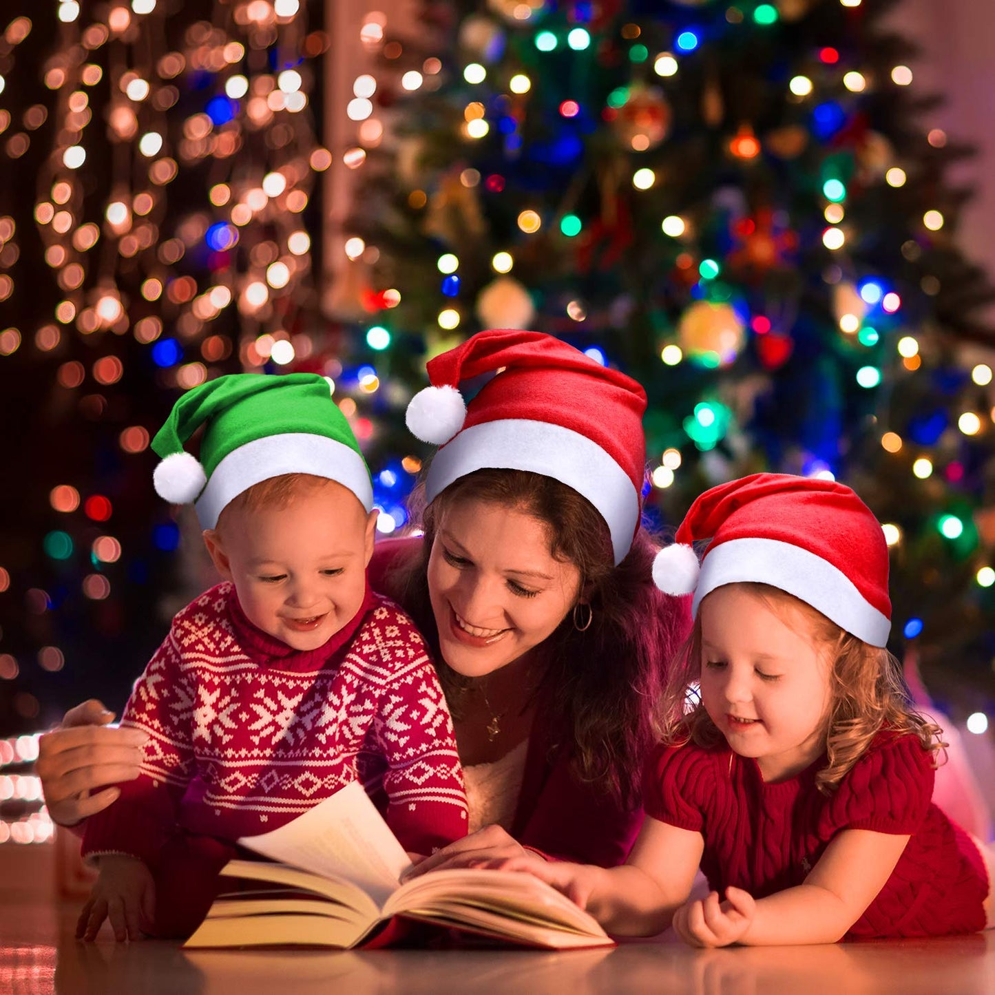 SATINIOR 16 Pieces Christmas Hat Bulk Santa Claus Xmas Santa Non Woven Fabric Hats for Christmas Adult Party Decorations(11 x 15 Inch,Green and Red)