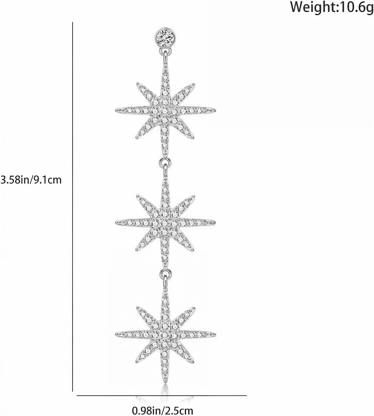 Blingsoul Silver Star Dangle Earrings – Silver Rhinestone Earrings Dangling Style with Hexagram Star Earrings for Women Brides | [J100047] Star Snowflakes | Silver