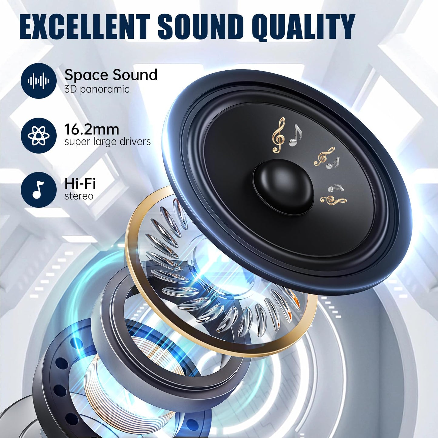 TRAUSI Open Ear Wireless Earbuds Bluetooth Headphones, 50Hrs Playtime Stereo Sound Earphones with IPX7 Waterproof Ear Buds for Fitness/Workouts/Travel