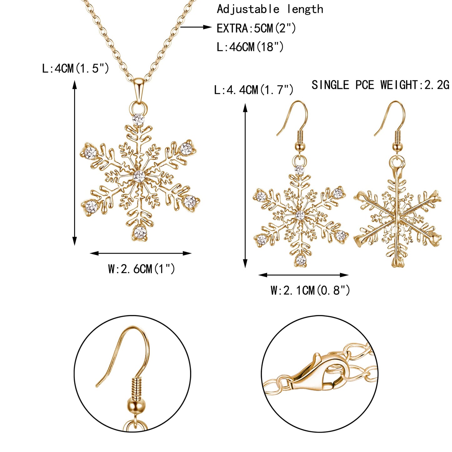 EVER FAITH Clear Crystal Christmas Gift Winter Party Snowflake Necklace Earrings Jewelry Set Gold-Tone