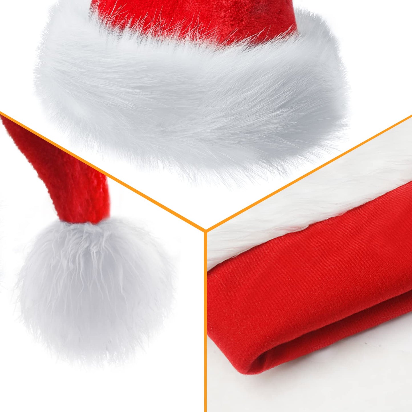 OGAJO Christmas Hat for Adults Santa Hats Unisex Red Velvet Extra Thicken Holiday Headwear Xmas Hat for Festive New Year Party (2 Pack)