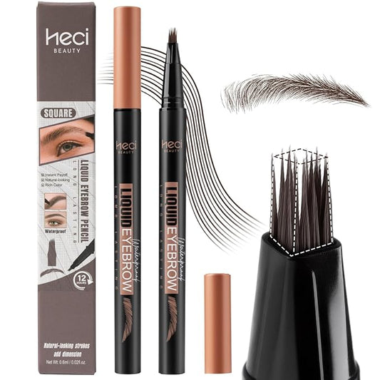 Microblading Eyebrow Pen - Waterproof Liquid Eyebrow Pencil with Angled Eyebrow Brush, Shapes & Fills Hair-Like Looking Brows, Lasts All-Day,Eye brow Pencil for Women and Girls Makeup,Brown