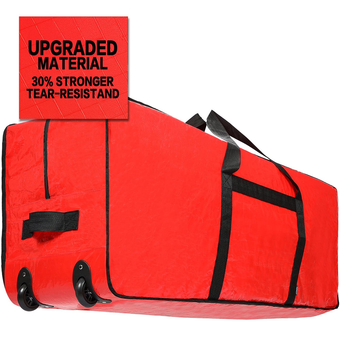 HOMEST Christmas Tree Storage Bag, Fits for 9 ft Xmas Artificials, Zippered Box with Reinforced Carrying Handles and Wheels, Red (Bag Only)