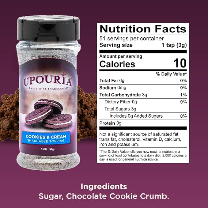 Upouria Cookies & Cream Coffee Topper, Vegan, Rich Flavor Enhancer for Coffee, Hot Chocolate, Ice Cream, 5.5oz