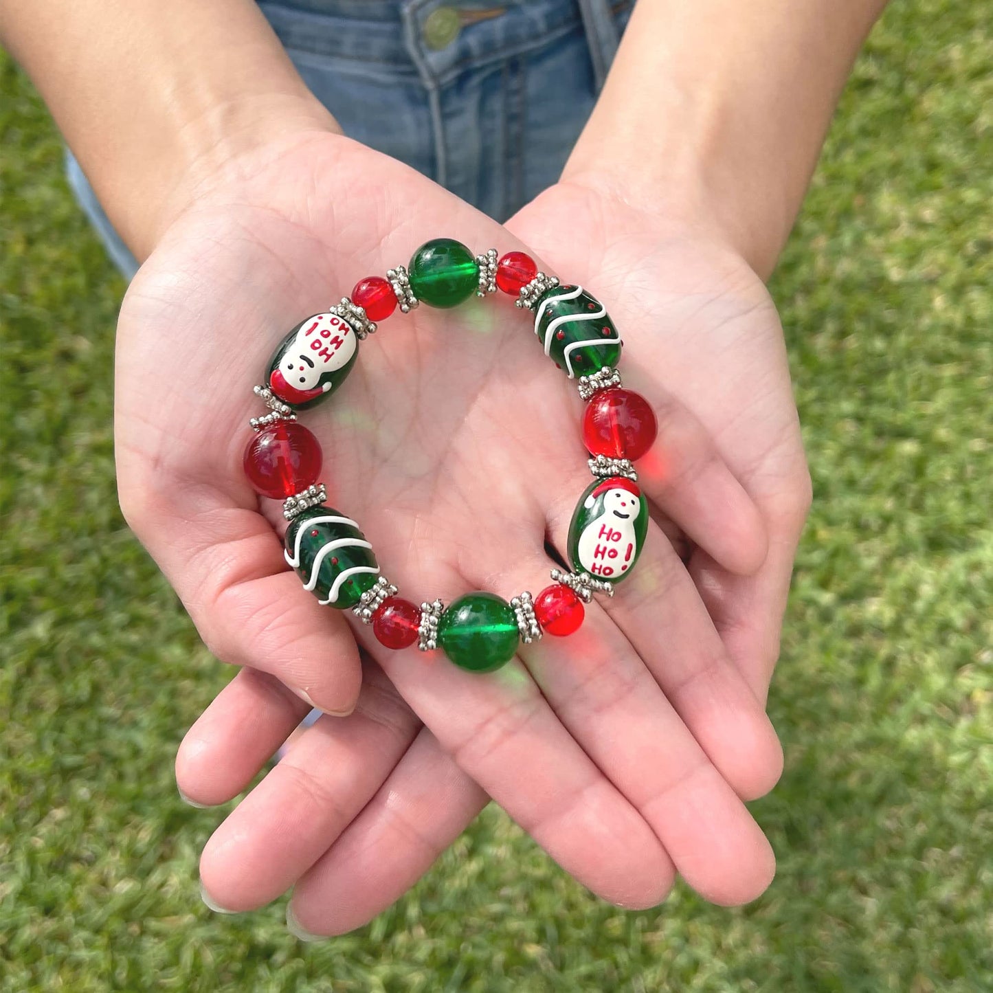 fiona Christmas Glass Beaded Bracelet, Holiday Birthday Jewelry Gifts For Women, 1 pc (Snowman)