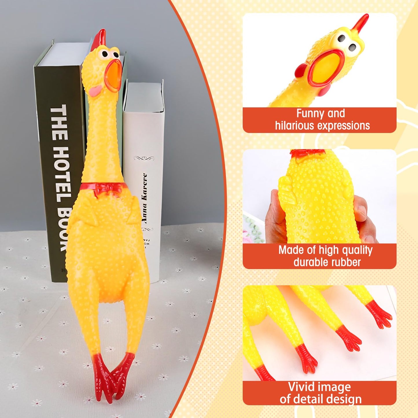 Zddaoole 6 Pcs Large Screaming Chicken Dog Toys,Yellow Rubber Chicken 12 inch,Squeeze Squeaky and Screaming Chicken,Prank Novelty Toy for Kids or Adults