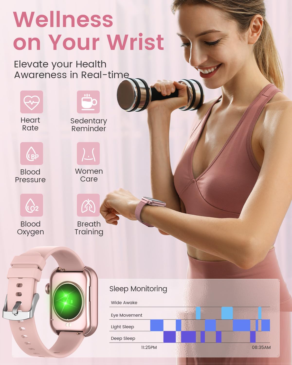 Smart Watches for Women,Fitness Tracker Smartwatch for Android Phones/iPhone Compatible,1.85" Womens Watch with Blood Pressure Monitor,Calls and Messages/Heart Rate/Sleep/Female Cycle(3 Watch Bands)