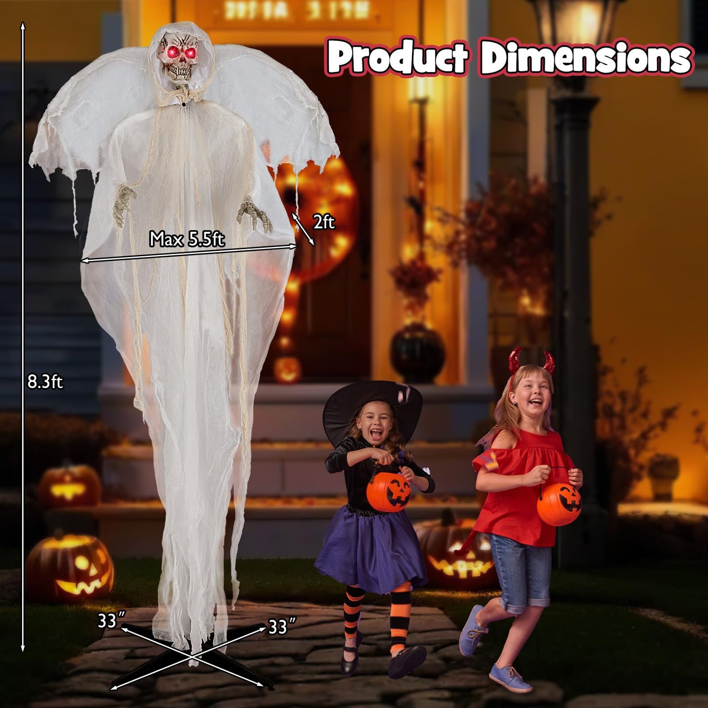 Tangkula 8.3 ft Halloween Standing Haunted Angel, Voice Activated Animatronic Ghost w/Lighted Eyes, Automatic Wing Movement & Terrifying Sounds, Holiday Skeleton Angel Decoration for Indoor Outdoor