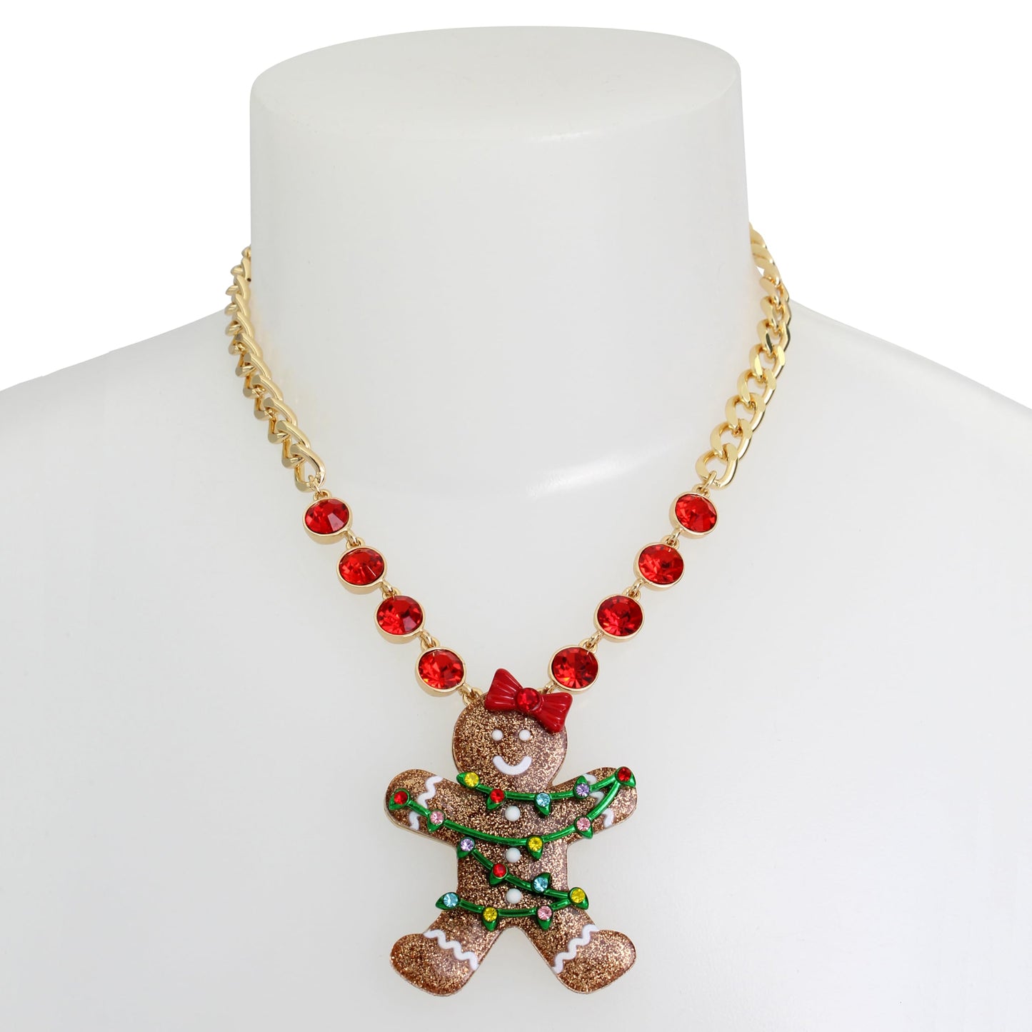 Betsey Johnson Womens Jingle Bell Bling Christmas Gingerbread Pendant Necklace