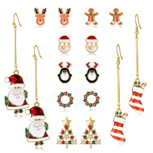 Christmas Drop Dangle Earrings Sets Long Jingle Bell Earrings For Women Xmas Jewelry Christmas Snowman Santa Claus Christmas Tree Penguin Earrings