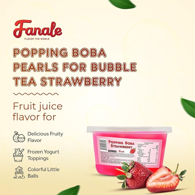 Fanale Popping Boba Pearls for Bubble Tea - 2 lb (1 lb X 2) | Strawberry | Bursting Boba Pearls Bubble 450g X 2 | Fruit Juice Flavor for Shakes, Dessert, Smoothie | FPB001-SP450 X 2