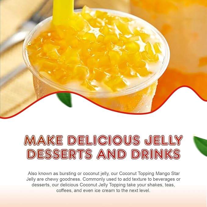 New Fanale Coconut Jelly Topping nata de coco for Boba Tea | Ice Cream | Yogurt | Smoothie | Milk Tea | Desserts (Mango Star Shaped, 6.6 lb)