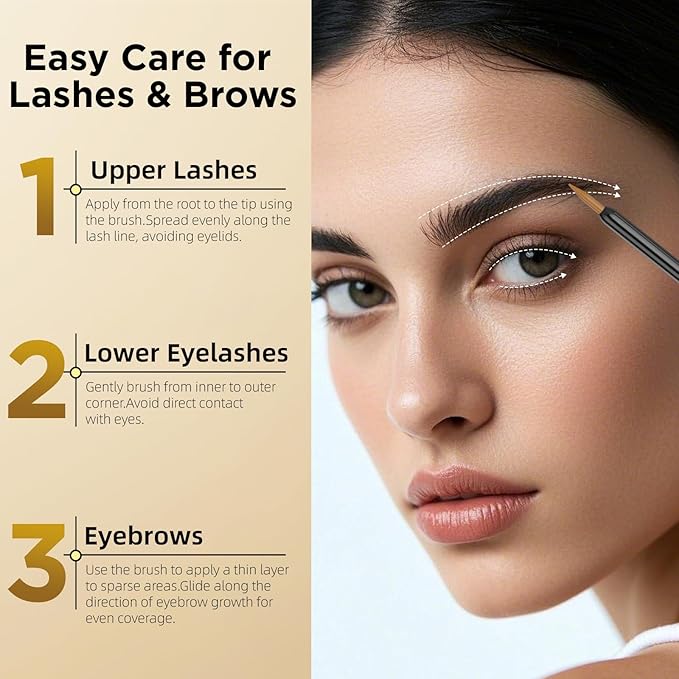 Eyelash & Eyebrow Growth Serum – 15 Plant Extracts for Longer, Denser & Fuller Lashes & Brows, Boosts Natural Hair Development,eyelash serum,Hypoallergenic Oil-Free,lash growth serum (PURE GOLD)