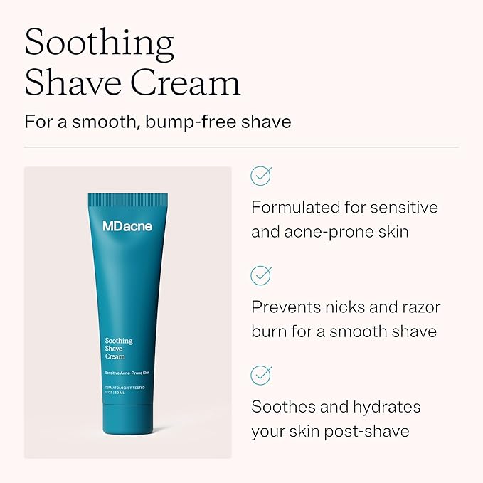 MDacne Shaving Cream for Acne-Prone Skin - Soothing, Oil-Free, Eliminates Razor Burn, Cuts & Infections - Reduce Skin Irritation & Prevent Shave Bumps & Nicks - Vegan, Paraben-Free & Cruelty-Free
