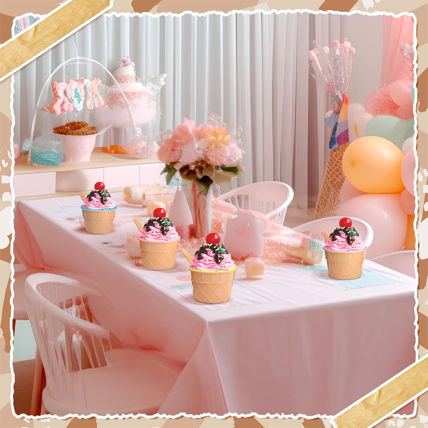 Jingmore 72 Pcs Reusable Ice Cream Bowls And Spoons Set Plastic Ice Cream Cups With Spoons And Lids Bulks Cartoon Candy Color Sundae Cups For Sundae Frozen Yogurt Summer Holiday Party, 6 Colors