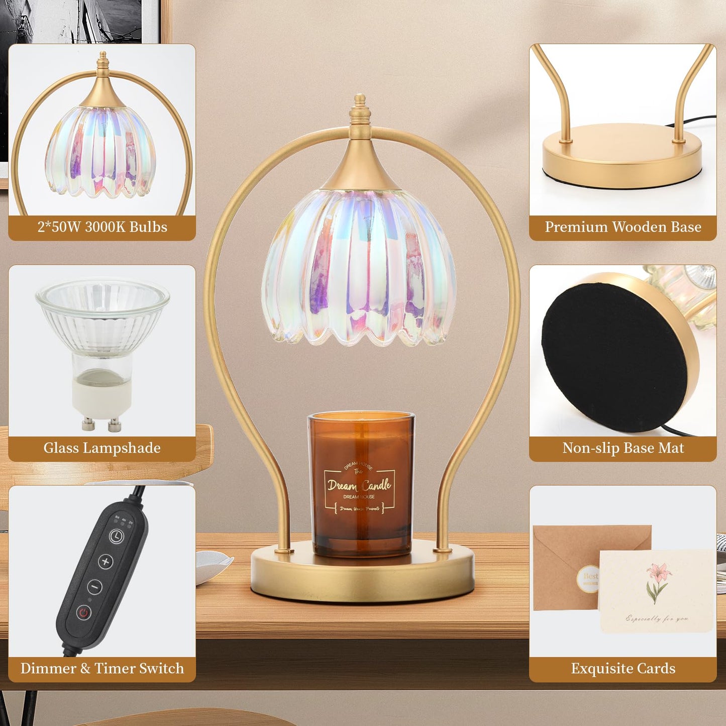 GOODBUY Candle Warmer Lamp with Timer: Dimmable Scented Candle Warmer Aromatherapy Lamp for Home Decor, Mothers Day Gifts for Mom, Ideal Housewarming Birthday Wax Warmer Light Gift, Includes 2 Bulbs